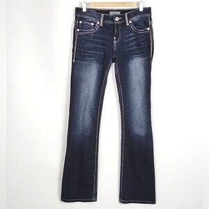 Daytrip Women's Virgo Bootcut Dark Blue Demin Jeans Faded Gold Stitch Size 28XL